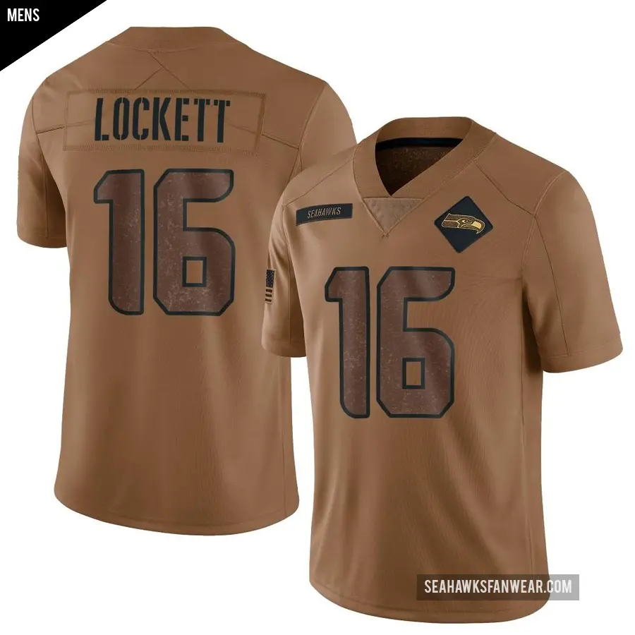 Men's Seattle Seahawks ＃16 Tyler Lockett Brown Limited 2023 Salute To Service Jersey