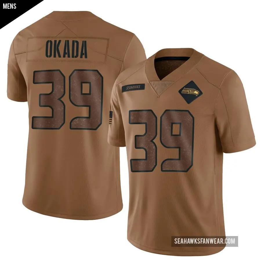 Men's Seattle Seahawks ＃39 Ty Okada Brown Limited 2023 Salute To Service Jersey