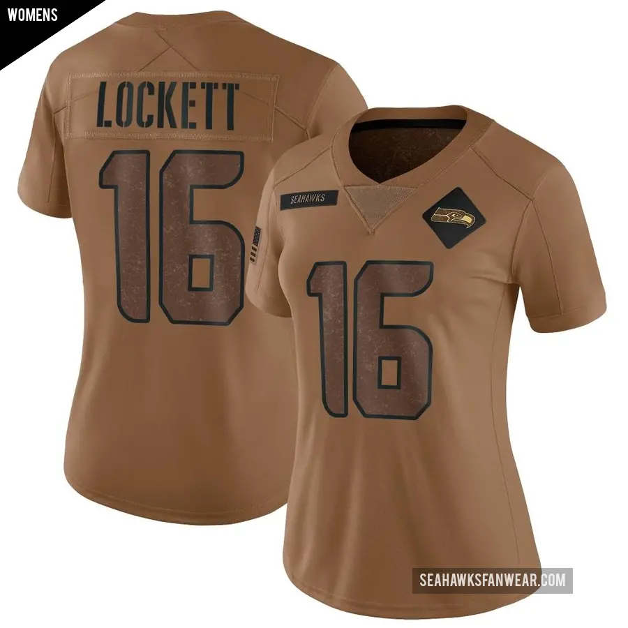 Women's Seattle Seahawks ＃16 Tyler Lockett Brown Limited 2023 Salute To Service Jersey