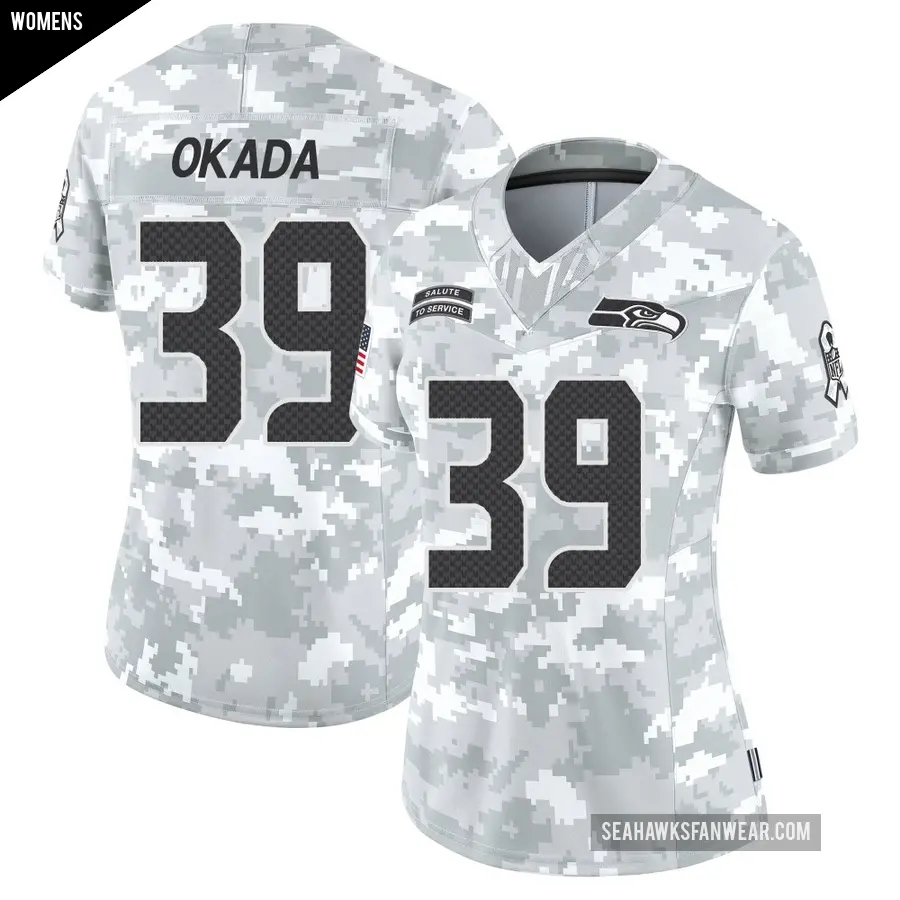 Women's Seattle Seahawks ＃39 Ty Okada Arctic Camo Limited 2024 Salute to Service Jersey