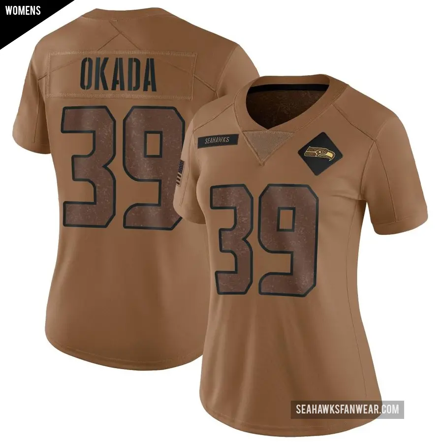 Women's Seattle Seahawks ＃39 Ty Okada Brown Limited 2023 Salute To Service Jersey