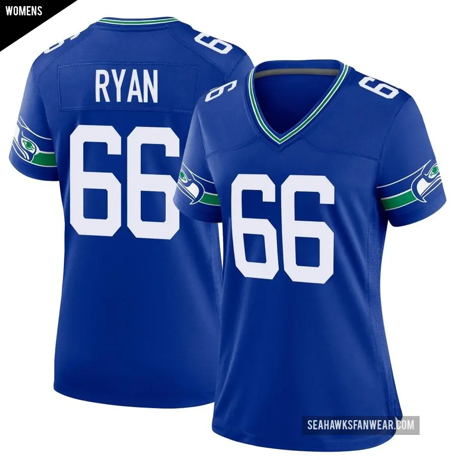 Women's Seattle Seahawks ＃66 Liam Ryan Royal Game Throwback Jersey