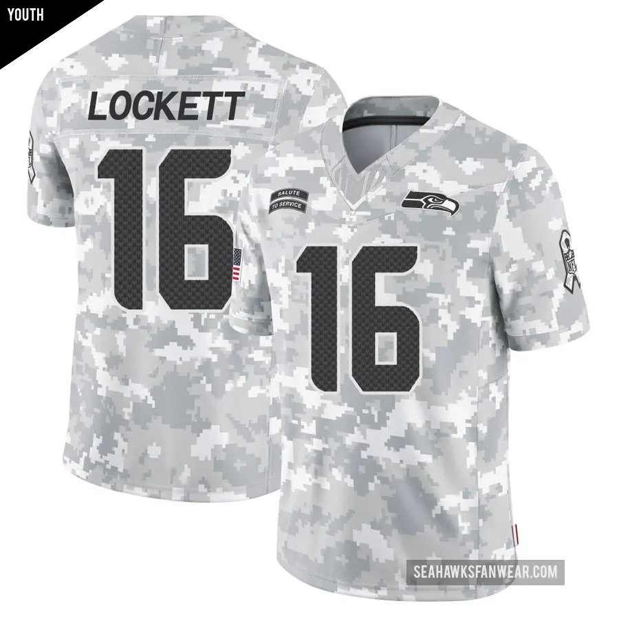 Youth Seattle Seahawks ＃16 Tyler Lockett Arctic Camo Limited 2024 Salute to Service Jersey