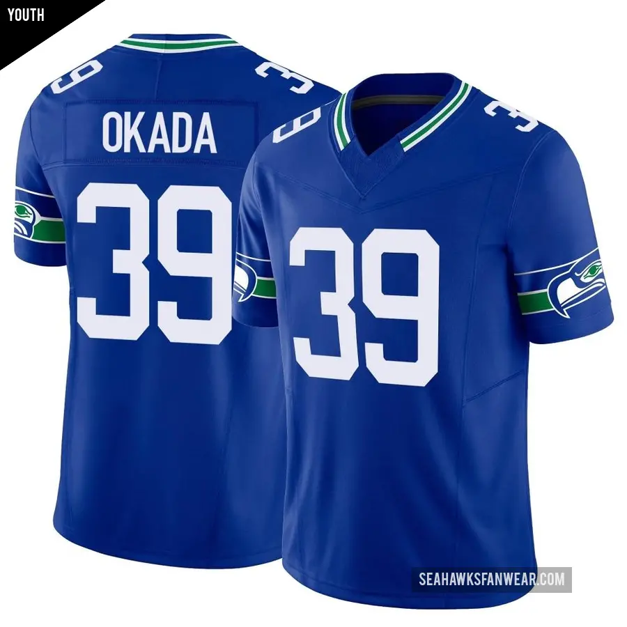 Youth Seattle Seahawks ＃39 Ty Okada Royal Limited Throwback Vapor F.U.S.E. Jersey